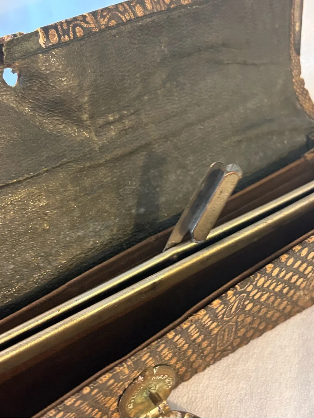 Antique 1878 Patent Victorian Men's Long Wallet Embossed Lizardskin Leather Case